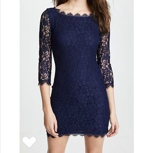 Navy blue 3/4 sleeve lace dress